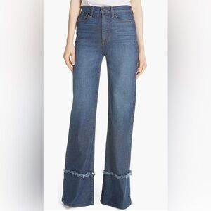 Alice + Olivia Blue High-Waist Wide-Leg Jeans with Frayed Hem